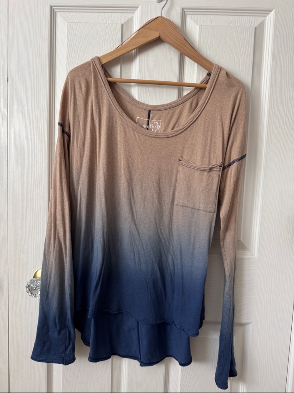 FP We The Free Beige to Navy Ombre Long Sleeve Top